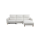 SOFA SECCIONAL RECLINABLE ELECTRICO EN TELA BEIGE Y PATAS ACABADO DE MADERA