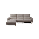 SOFA SECCIONAL RECLINABLE ELECTRICO EN TELA MARRON Y PATAS ACABADO DE MADERA