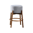 TABURETE DE BAR EN TELA GRIS Y PATAS ACABADO DE MADERA