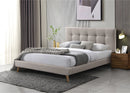 CAMA FULL EN TELA BEIGE Y PATAS MARRONES