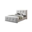 CAMA KING EN TELA BEIGE.