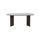 MESA DE COMEDOR CON TOPE DE CERAMICA Y BASE ACABADO DE MADERA