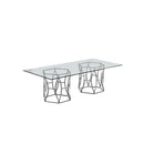 MESA DE COMEDOR CON VIDRIO TRANSPARENTE Y ACABADO PLATEADO