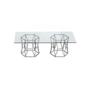 MESA DE COMEDOR CON VIDRIO TRANSPARENTE Y ACABADO PLATEADO