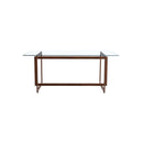 MESA DE COMEDOR TOPE DE CRISTAL Y BASE ESTILO MADERA