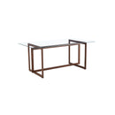 MESA DE COMEDOR TOPE DE CRISTAL Y BASE ESTILO MADERA