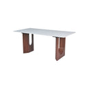 MESA DE COMEDOR EN TOPE DE CERAMICA Y BASE ACABADO DE MADERA