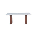 MESA DE COMEDOR EN TOPE DE CERAMICA Y BASE ACABADO DE MADERA