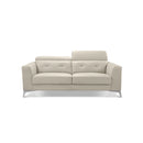 SOFA ESTACIONARIO DE TRES ASIENTOS EN PIEL SINTETICA CREMA Y PATAS CROMADAS