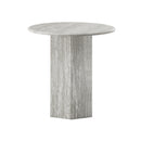 MESA LATERAL EN MARMOL ARTIFICIAL GRIS Y BASE MDF