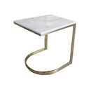 MESA LATERAL CON TOPE DE MARMOL BLANCO Y BASE DORADA