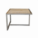 MESA DE CENTRO EN MADERA ENVEJECIDA Y ACABADO ANTIGUO CON BASE DE METAL