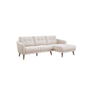 SOFA SECCIONAL ESTACIONARIO EN TELA BEIGE Y PATAS MARRONES