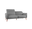 SOFA ESTACIONARIO DE TRES ASIENTOS EN TELA GRIS Y PATAS MARRONES
