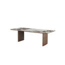 MESA DE COMEDOR DE CERAMICA Y BASE ACABADO EN MADERA