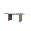 MESA DE COMEDOR DE CERAMICA Y BASE ACABADO EN MADERA