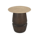 SIDE TABLE, TRAVERTINO TOP, BROWN BASE