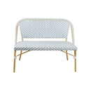 SOFA DE EXTERIOR DE DOS ASIENTOS ESTILO RATAN BLANCO CON AZUL