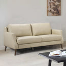 SOFA ESTACIONARIO DE DOS ASIENTOS CON FRENTE DE PIEL CREMA Y PATAS MARRONES