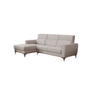 SOFA SECCIONAL ESTACIONARIO IZQUIERDO EN TELA BEIGE CHOCOLATE Y PATAS PLATEADAS