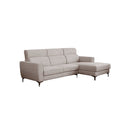 SOFA SECCIONAL ESTACIONARIO DERECHO EN TELA BEIGE CHOCOLATE Y PATAS PLATEADAS