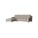 SOFA SECCIONAL ESTACIONARIO EN TELA BEIGE TAUPE Y PATAS NEGRAS