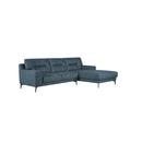SOFA SECCIONAL ESTACIONARIO EN TELA AZUL Y PATAS NEGRAS