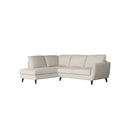 SOFA SECCIONAL ESTACIONARIO EN TELA BEIGE Y PATAS NEGRAS
