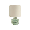 LAMPARA DE MESA CON BASE VERDE Y DETALLES BLANCOS