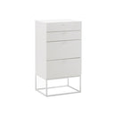 GAVETERO RECUBIERTO DE MELAMINA DE 4 GAVETAS EN BLANCO Y PATAS DE METAL BLANCO