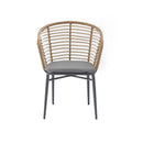 SILLA DE COMEDOR DE EXTERIOR RESPALDO RATAN TEJIDO Y PATAS GRISES