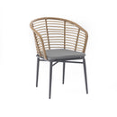 SILLA DE COMEDOR DE EXTERIOR RESPALDO RATAN TEJIDO Y PATAS GRISES