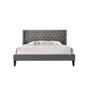 CAMA QUEEN PACIFICA EN TELA GRIS Y PATAS NEGRAS