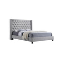 CAMA QUEEN CAMPBELL STONE EN TELA GRIS, PATAS NEGRAS