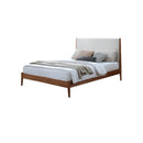 CAMA KING EN TELA BLANCA Y ACABADO DE MADERA