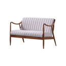 SOFA ESTACIONARIO DE DOS ASIENTOS EN TELA BEIGE Y PATAS MARRONES