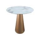 MESA LATERAL CON TOPE BLANCO Y BASE DORADA