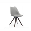 SILLA DE COMEDOR EN PVC Y ASIENTO DE PIEL SINTETICA GRIS Y PATAS MARRONES