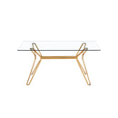 MESA DE COMEDOR TOPE CRISTAL Y BASE DORADA