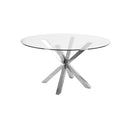 MESA DE COMEDOR REDONDA CON TOPE DE VIDRIO Y BASE EN ACABADO PLATEADO