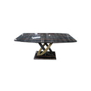 MESA DE COMEDOR CON TOPE DE LAMINA DE MARMOL NEGRO Y BASE DE MARMOL NEGRO