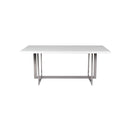 MESA DE COMEDOR CON TOPE BLANCO DE ALTO BRILLO Y BASE CROMADA