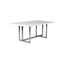 MESA DE COMEDOR CON TOPE BLANCO DE ALTO BRILLO Y BASE CROMADA