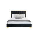 CAMA KING EN TELA NEGRA CON PATAS DORADAS