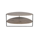 MESA DE CENTRO CON TOPE CHAPADO DE MADERA Y PATAS DE METAL NEGRO