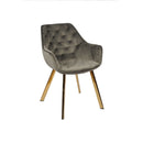 SILLA DE COMEDOR TAPIZADA EN TELA GRIS Y PATAS DORADAS