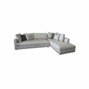 SOFA SECCIONAL ESTACIONARIO EN TELA GRIS CON BRAZO DERECHO