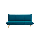 SOFA CAMA EN TERCIOPELO AZUL Y PATAS DORADAS