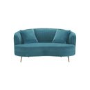 SOFA ESTACIONARIO DE DOS ASIENTOS EN TELA COLOR AZUL Y PATAS DORADAS
