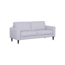 SOFA ESTACIONARIO DE TRES ASIENTOS EN TELA GRIS Y PATAS NEGRAS